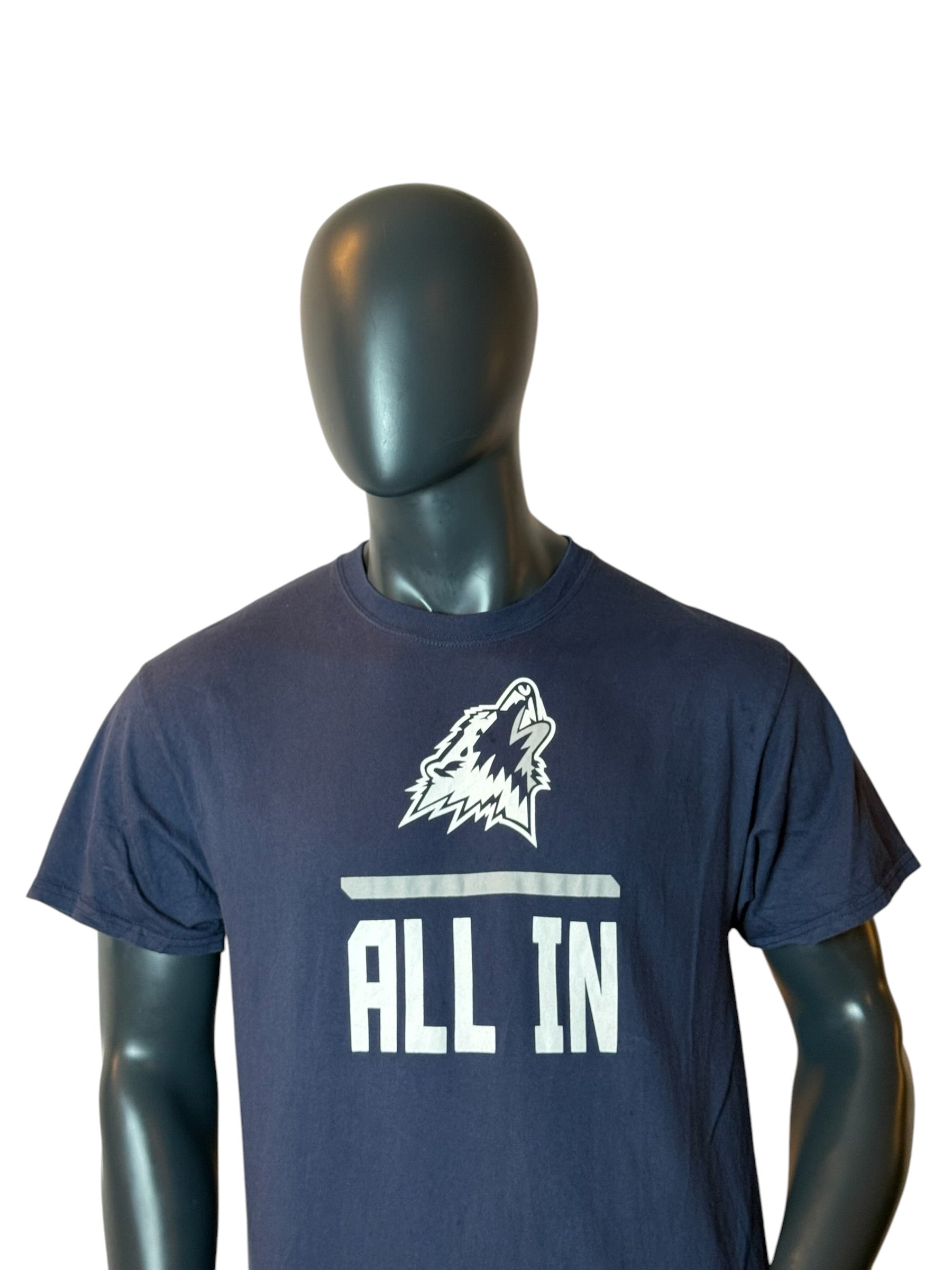 All In Wolf Graphic T Shirt Navy Blue Retro Vintage Sports Streetwear